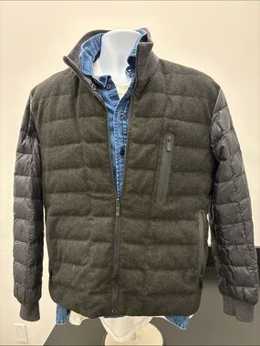 Zegna sport Men's Quilted Hybrid wool down jacket in Charcoal Gray